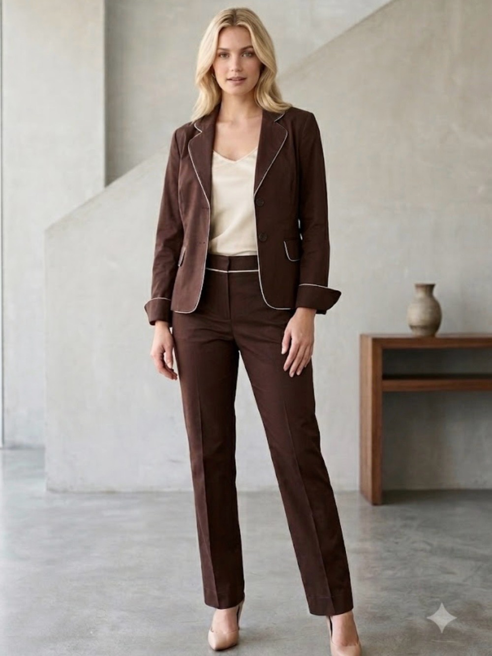 🔴  2-Piece Chocolate Brown Pantsuit- Jennifer Eden -Size 12